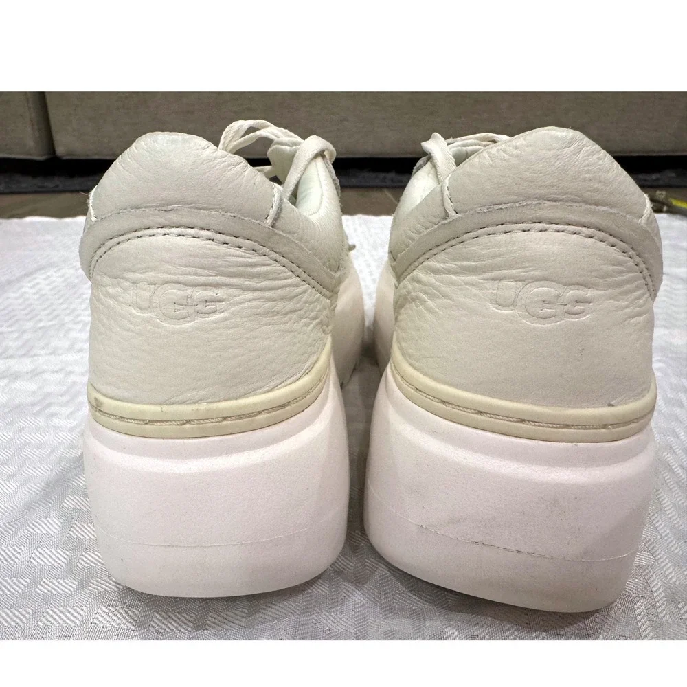 UGG Women's Platform Sneakers Cream Leather Chunky Lace Up Casual Shoes‎ Size 9